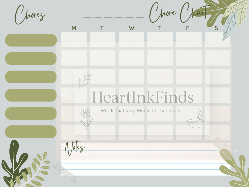 🌿 Olive Green Organic Floral Chore Chart.