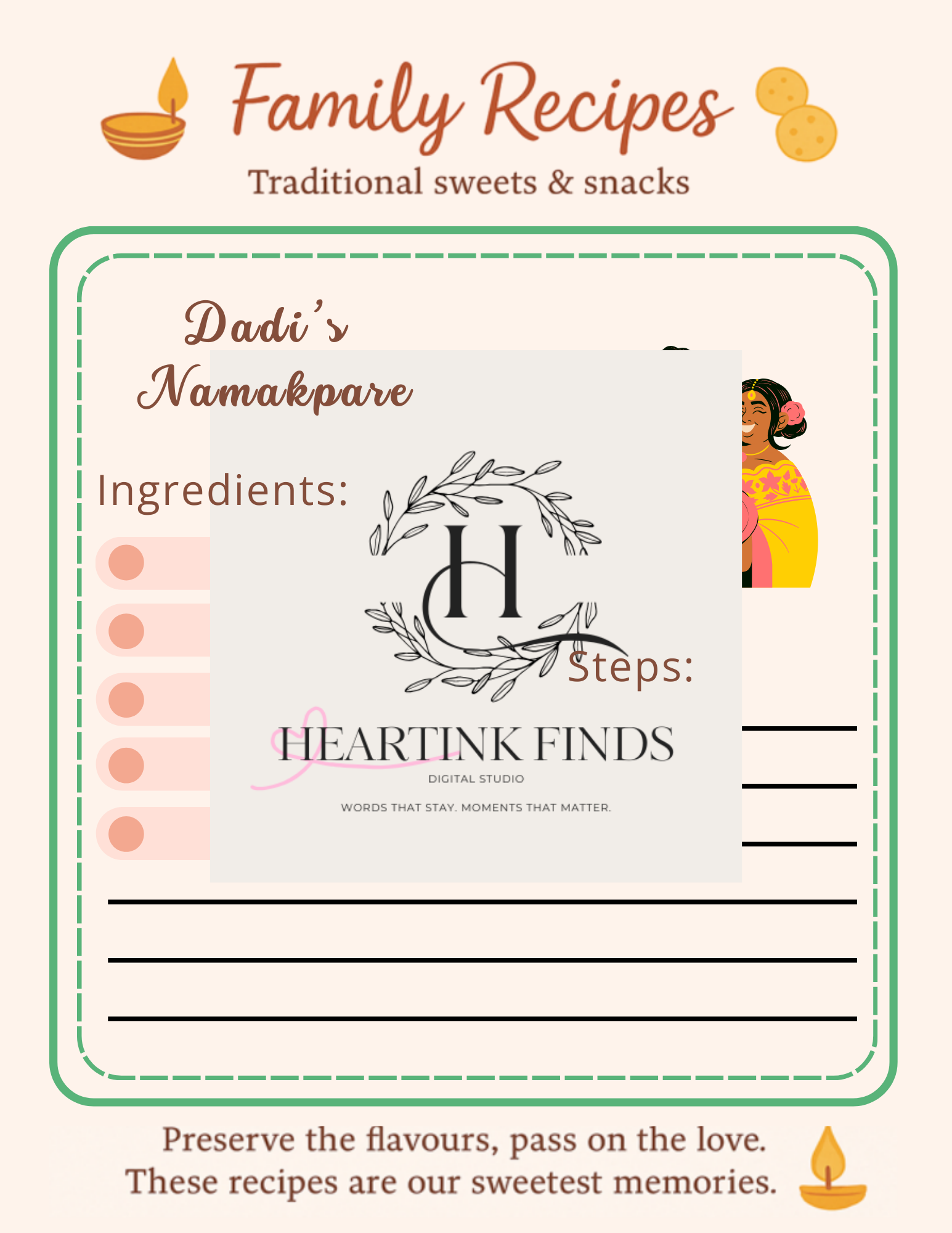 Diwali Family Journal – Memory Keepsake & Traditions Book | Printable & Editable